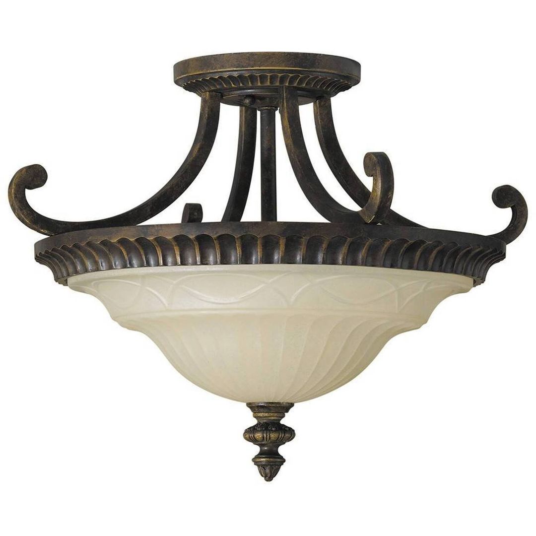 Drawing Room 2 Light Ceiling Semi Flush Light Walnut, E27 - Walnut - Image 1