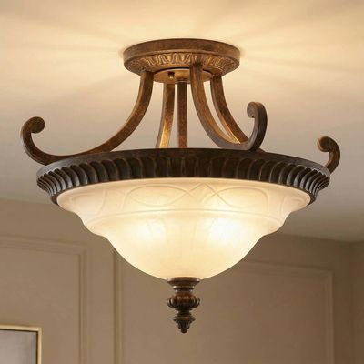 Drawing Room 2 Light Ceiling Semi Flush Light Walnut, E27 - Walnut - Thumbnail 2