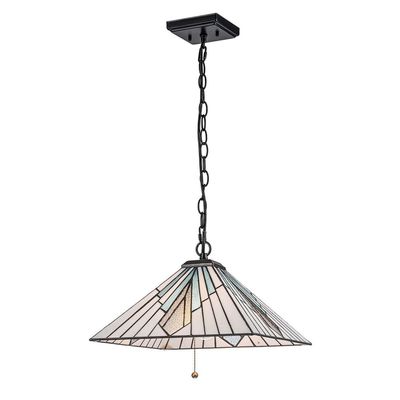 Elstead Alderley pendant light, Tiffany style, bronze, pull switch - Thumbnail 2