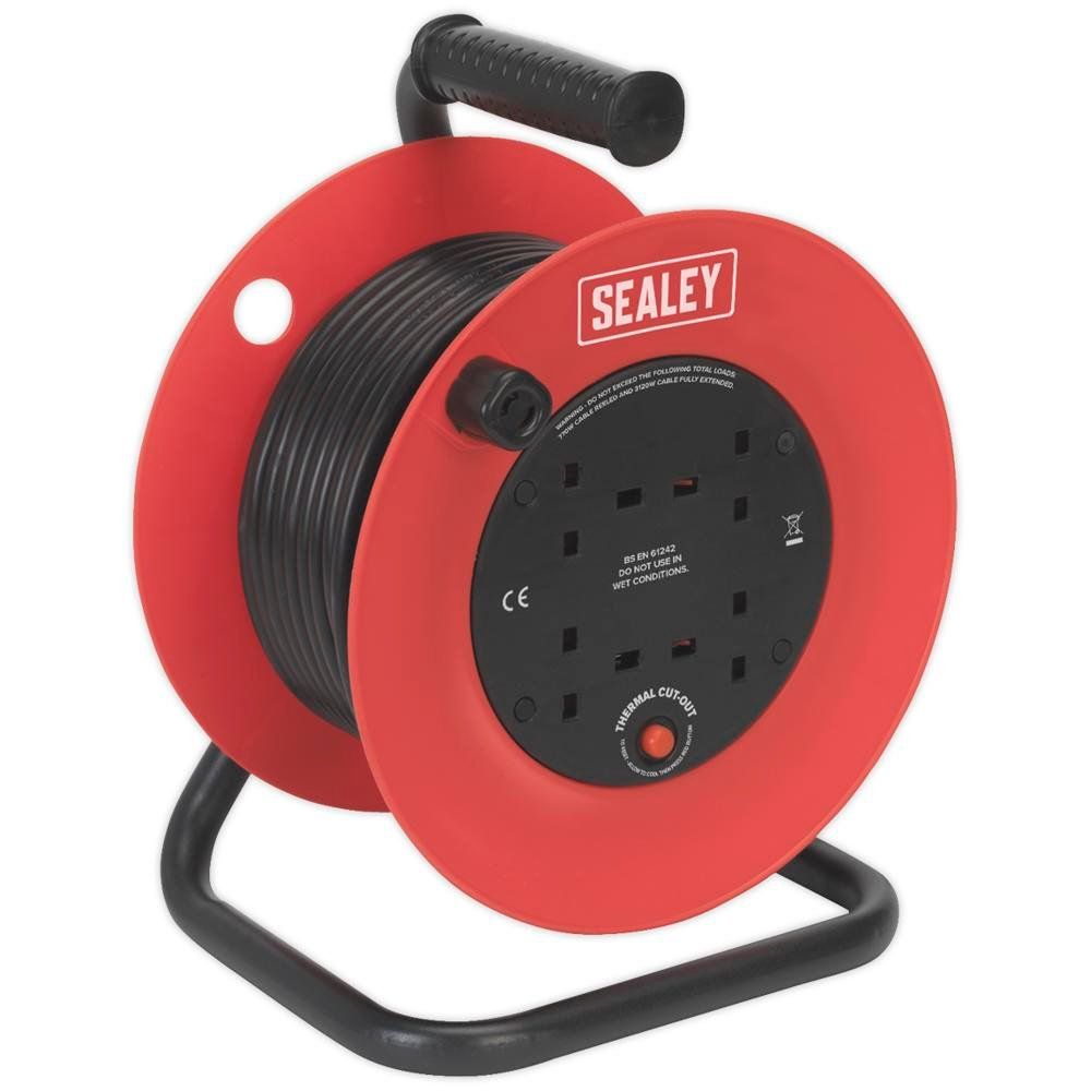 Sealey 4 Socket Heavy Duty Cable Reel 240v 25m - Image 1