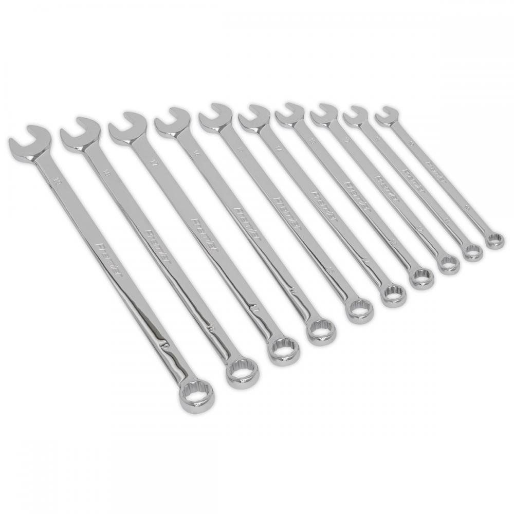 Sealey 10 Piece Extra Long Combination Spanner Set Metric - Image 1