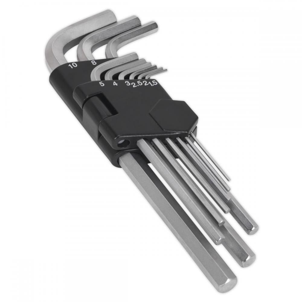 Sealey 9 Piece Long Hexagon Allen Key Set Metric - Image 1