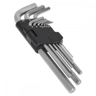 Sealey 9 Piece Long Hexagon Allen Key Set Metric