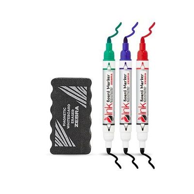 Zebra Double Ended Whiteboard Marker Assorted (Pack 3) With Magnetic Eraser - 2719