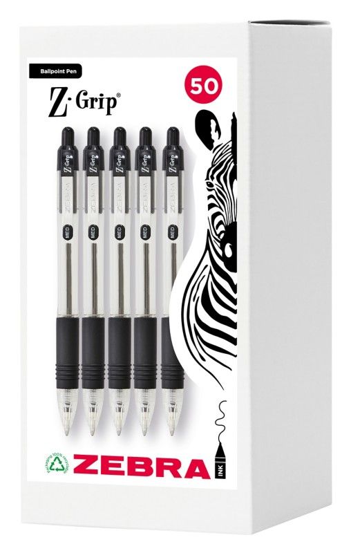 Zebra Z-Grip Retractable Ballpoint Pen 1.0mm Tip Black (Pack 50) - 02757 - Image 1