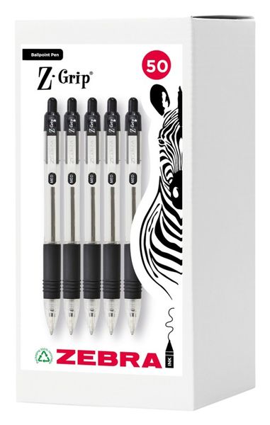 Zebra Z-Grip Retractable Ballpoint Pen 1.0mm Tip Black (Pack 50) - 02757