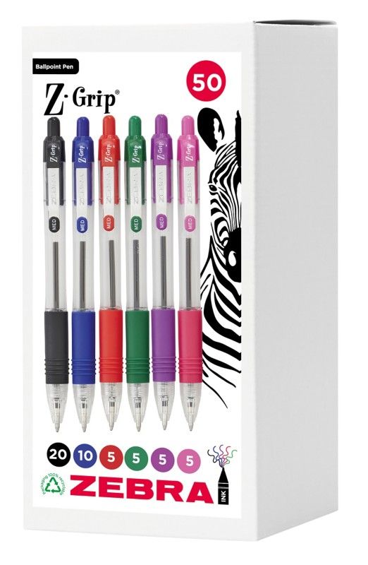 Zebra Z-Grip Ballpoint Pen 1.0mm Tip Assorted (Pack 50) - 02758 - Image 1