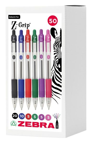 Zebra Z-Grip Ballpoint Pen 1.0mm Tip Assorted (Pack 50) - 02758