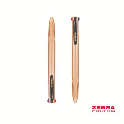 Zebra Rose Gold 4 Colour Ballpoint Pen 1.0Mm Tip 0.7Mm Line Rose Gold Barrel Black/Blue/Green/Red Ink (Pack 10) - 81460