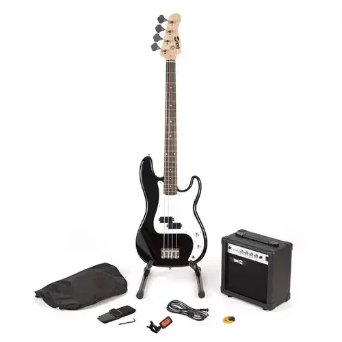RockJam Full-Size Bass Guitar Kit with 10-Watt Amplifier Tuner Stand & Bag - Image 1