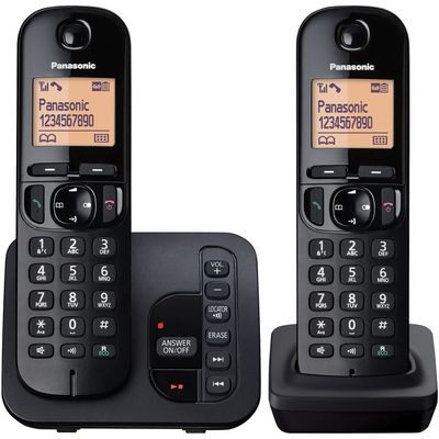 Digital Cordless (DECT) Phone Twin Handsets - Black / 7.7cm