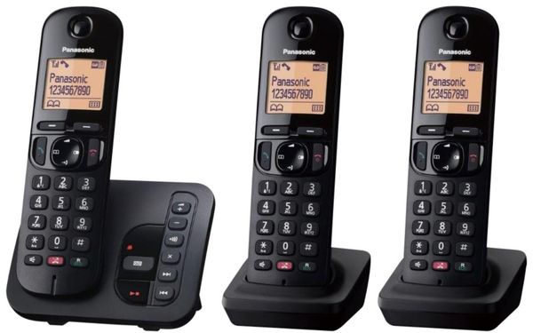 PANASONIC KX-TGC263EB Cordless Phone - Triple Handsets, Black, Black