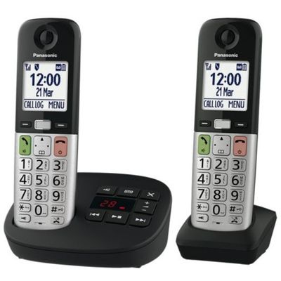 PANASONIC KX-TGU432EB Cordless Phone - Twin Handsets, Silver & Black, Black,Silver/Grey