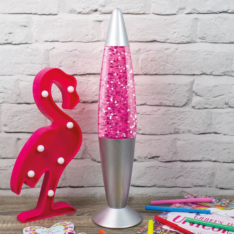 GLOBAL GIZMOS 48620 16" Glitter Lamp - Pink - Image 1