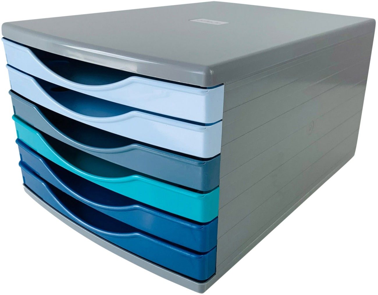 Deflecto Cool Breeze A4 Desktop Drawer Organiser 6 Drawers - 6 x 30mm Drawer Tower Unit Deep Blue and Aqua - CP146YTCB - Image 1