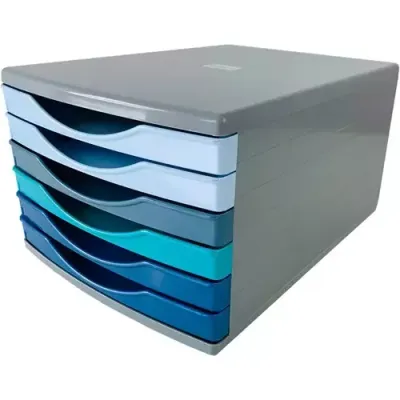 Deflecto Cool Breeze A4 Desktop Drawer Organiser 6 Drawers - 6 x 30mm Drawer Tower Unit Deep Blue and Aqua - CP146YTCB - Thumbnail 2