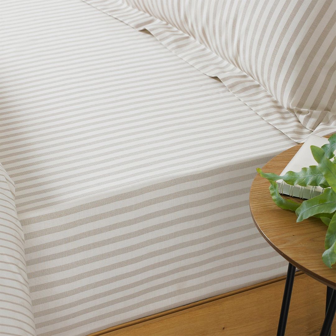 Striped Fitted Bed Sheet - Natural / Double - Image 1
