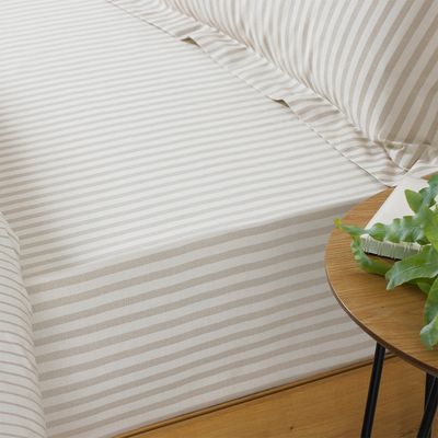 Striped Fitted Bed Sheet - Natural / Double