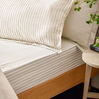 Striped Fitted Bed Sheet - Natural / King