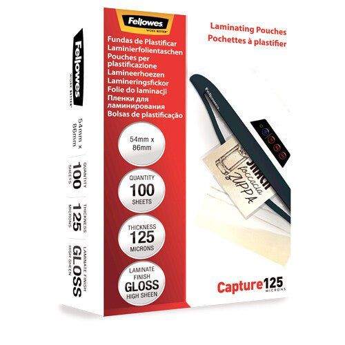 Fellowes Glossy 125 Micron Card Laminating Pouch - 54x86mm - Image 1