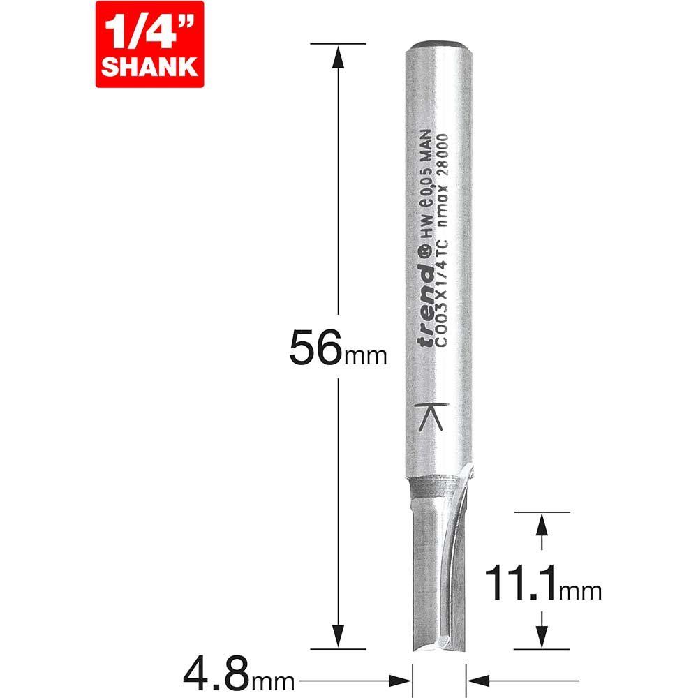 Trend CRAFTPRO Two Flute Straight Router Cutter 4.8mm 11.1MM 1/4" - Image 1