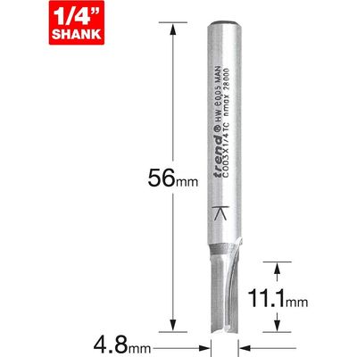 Trend CRAFTPRO Two Flute Straight Router Cutter 4.8mm 11.1MM 1/4"