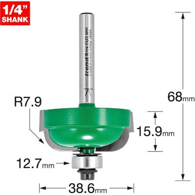Trend CRAFTPRO Radius Bearing Guided Router Cutter 38.6mm 15.9mm 1/4"