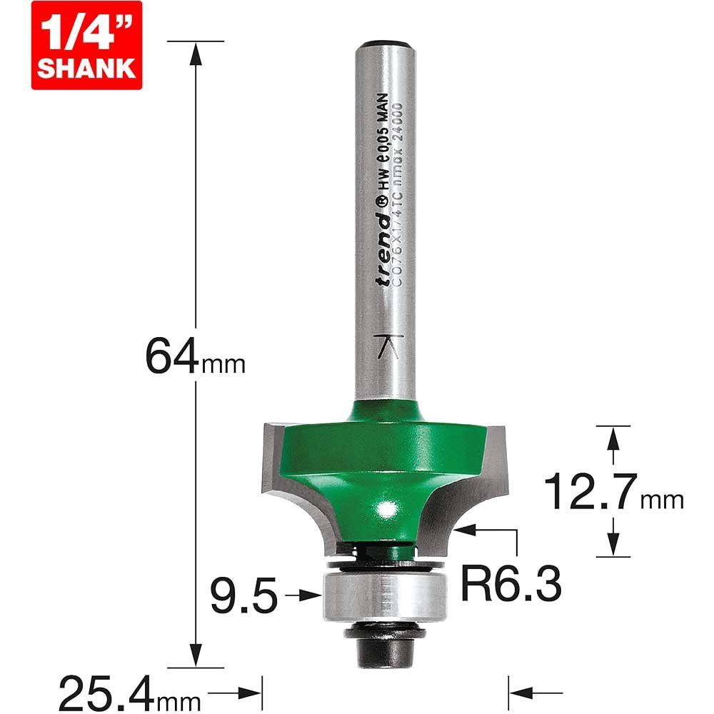 Trend C076X1/4TC C076 X 1/4 Tct Bearing Guided Ovolo & Round Over 6.3Mm Radius - Image 1