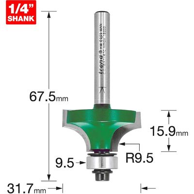 Trend C078X1/4TC C078 X 1/4 Tc Round Over Two Flute Cutter 9.5 X 15.9Mm