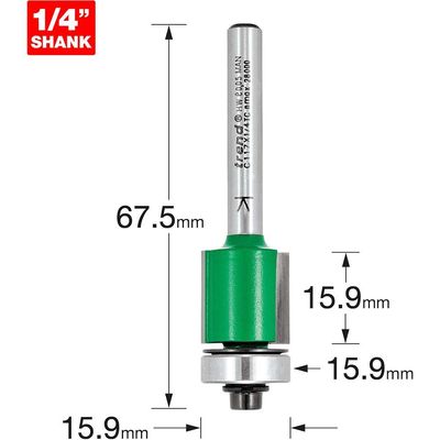 Trend CRAFTPRO Bearing Guided Trimmer Router Cutter 15.9mm 15.9mm 1/4"