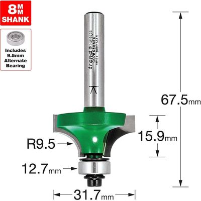 Trend CRAFTPRO Round Over and Ovolo Router Cutter 31.7mm 15.9MM 8mm