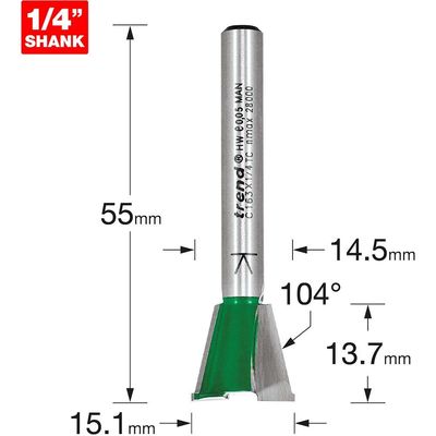 Trend Dovetail 15Mm Diameter X 104 Degrees Spurs Pk 1 C163X1/4TC
