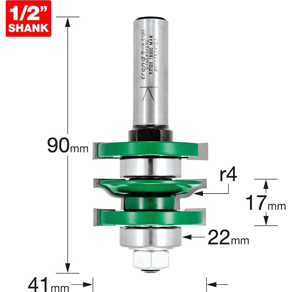 Trend CRAFTPRO Bearing Guided Easyset Ogee Router Cutter 41mm 17mm 1/2" - Image 1