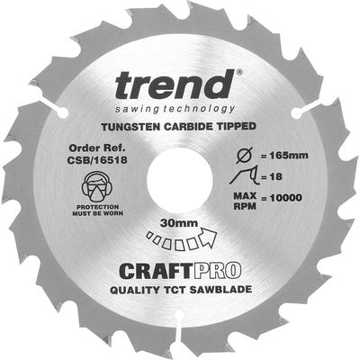 Trend Craft Saw Blade 165Mm X 18 Teeth X 30Mm Pk 1 CSB/16518