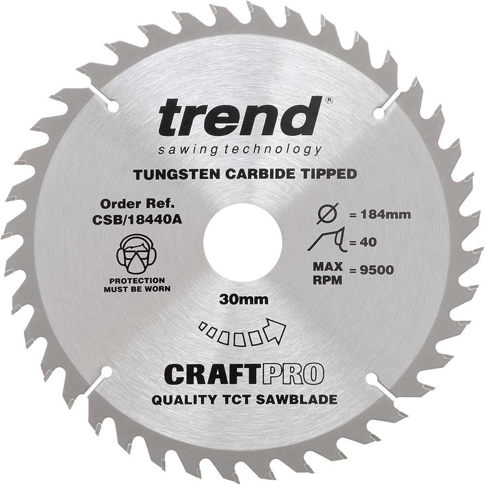 Trend Craft Saw Blade 184Mm X 40 Teeth X 30Mm Pk 1 CSB/18440A - Image 1