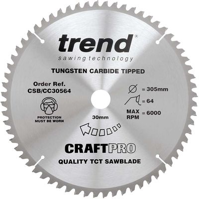 Trend Craft Saw Blade Crosscut 305Mm X 64 Teeth X 30Mm Pk 1 CSB/CC30564