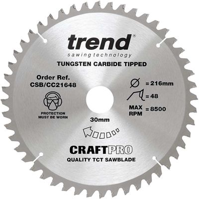 Trend Craft Pro 216Mm Diameter 30Mm Bore 48 Tooth Medium/Fine Cut Saw Blade For Mitre Saws Pk 1 CSB/CC21648