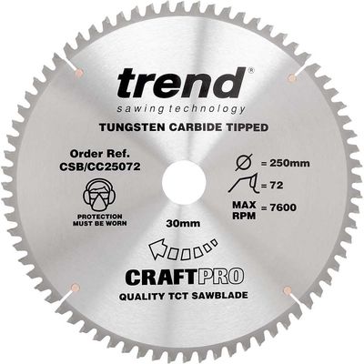 Trend Craft Saw Blade Crosscut 250Mm X 72 Teeth X 30Mm Pk 1 CSB/CC25072