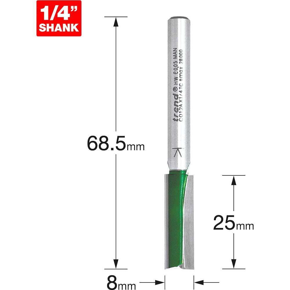 Trend C012AX1/4TC C012A X 1/4 Tct Two Flute Cutter 8.0 X 25.0Mm - Image 1