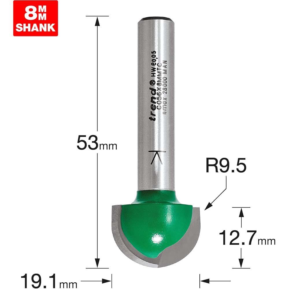 Trend CRAFTPRO Radius Router Cutter 19.1mm 12.7mm 8mm - Image 1