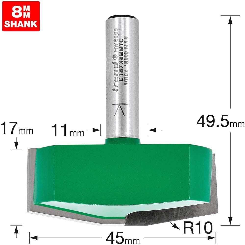 Trend Bevel Panel Raiser 10 Degrees 41Mm Diameter Pk 1 C187X8MMTC - Image 1