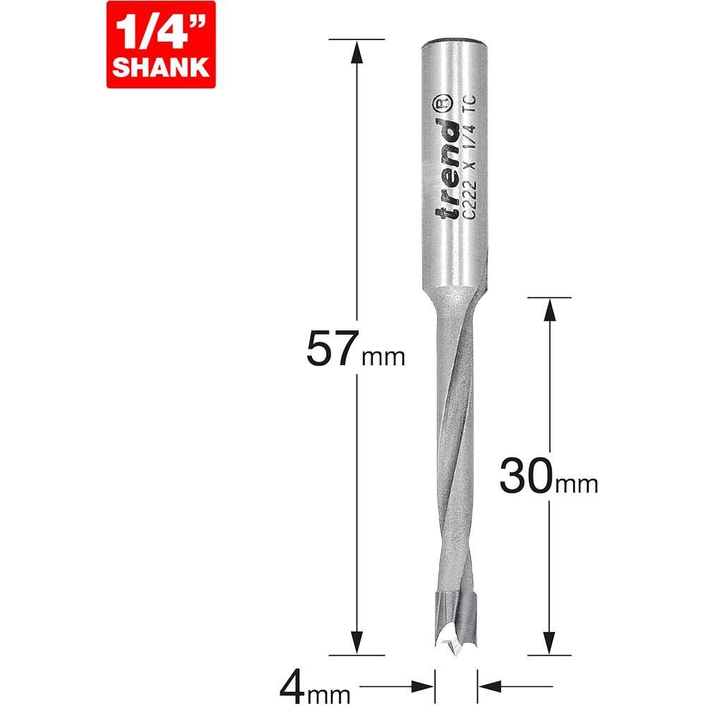 Trend CRAFTPRO Router Dowel Drill 4mm 35mm 1/4" - Image 1