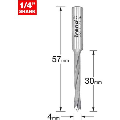 Trend CRAFTPRO Router Dowel Drill 4mm 35mm 1/4"