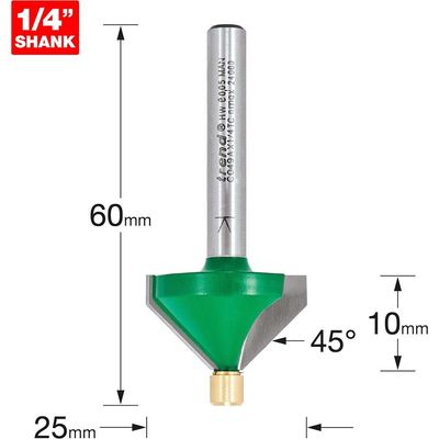 Trend CRAFTPRO Pin Guided Chamfer Bevel Router Cutter 45 Degrees 10mm 1/4"