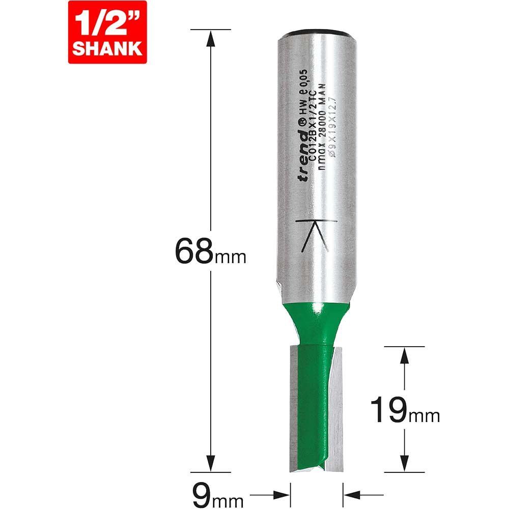 Trend CRAFTPRO Two Flute Straight Router Cutter 9mm 19mm 1/2" - Image 1