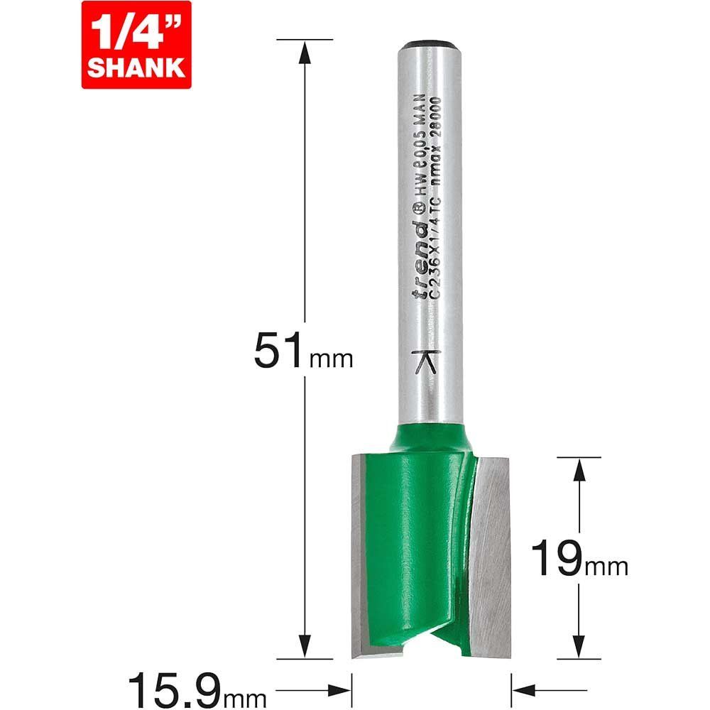 Trend CRAFTPRO Hinge Recesser Router Cutter 15.9mm 19mm 1/4" - Image 1
