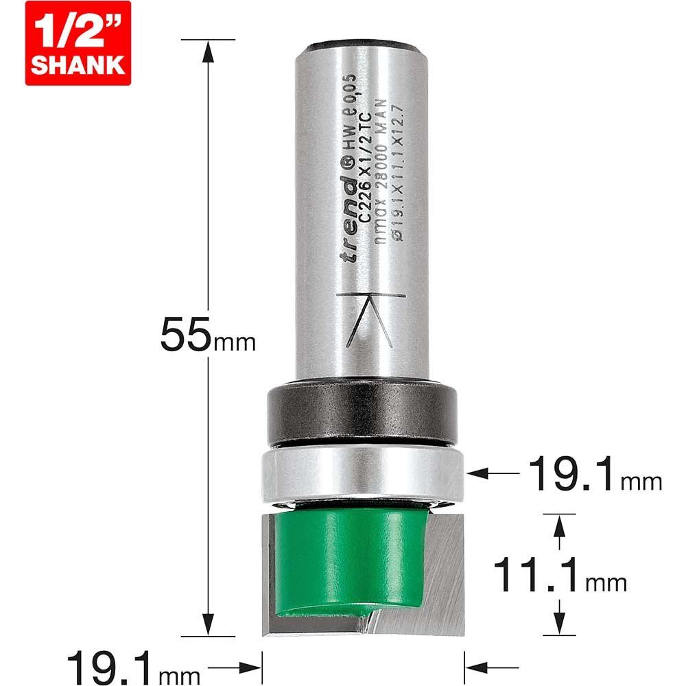 Trend CRAFTPRO Bearing Guided Housing Router Cutter 19.1mm 11.1mm 1/2" - Image 1