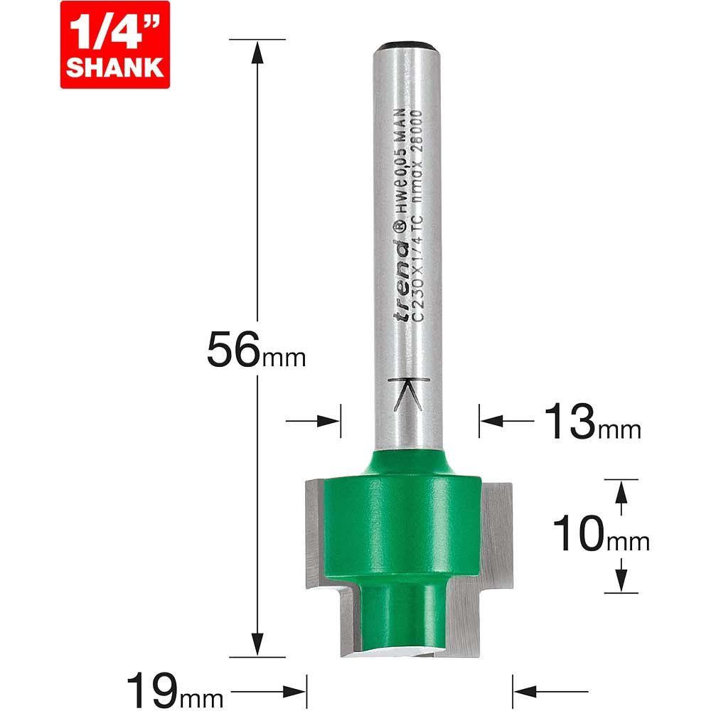 Trend CRAFTPRO Stepped Rebate Router Cutter 13mm 10mm 1/4" - Image 1
