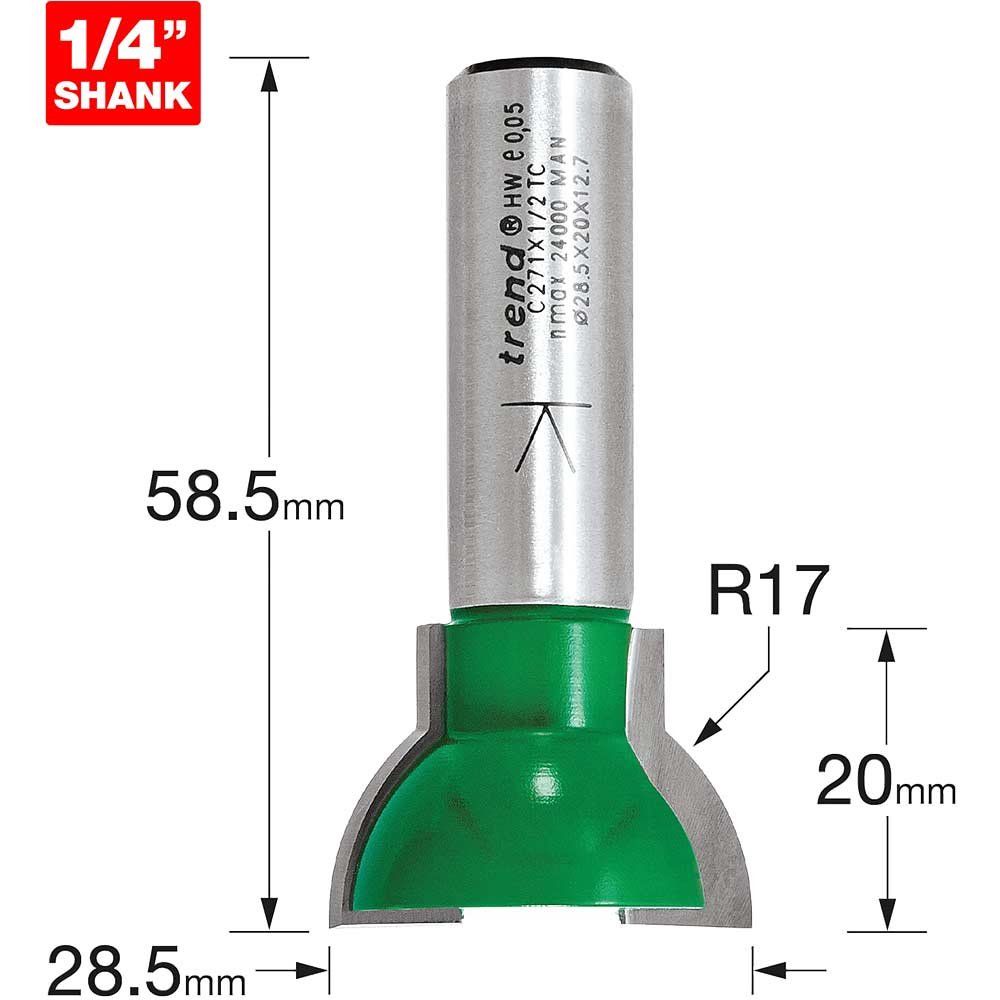 Trend CRAFTPRO Sash Bar Ovolo Router Cutter 28.5mm 20mm 1/2" - Image 1