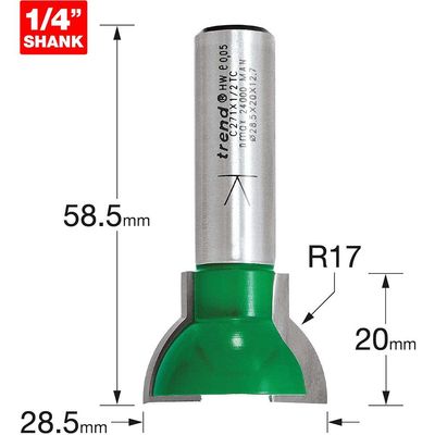 Trend CRAFTPRO Sash Bar Ovolo Router Cutter 28.5mm 20mm 1/2"